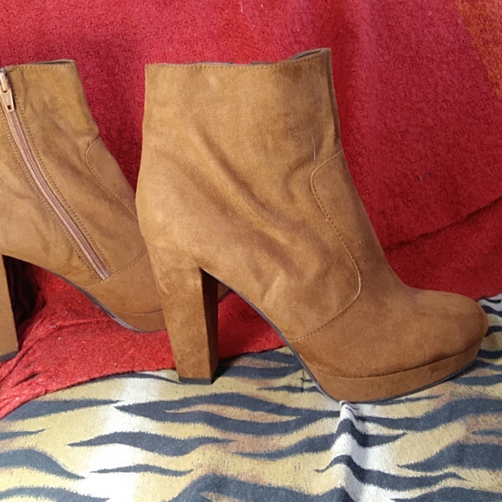 Mossimo Supply Co. tan platform ankle booties.